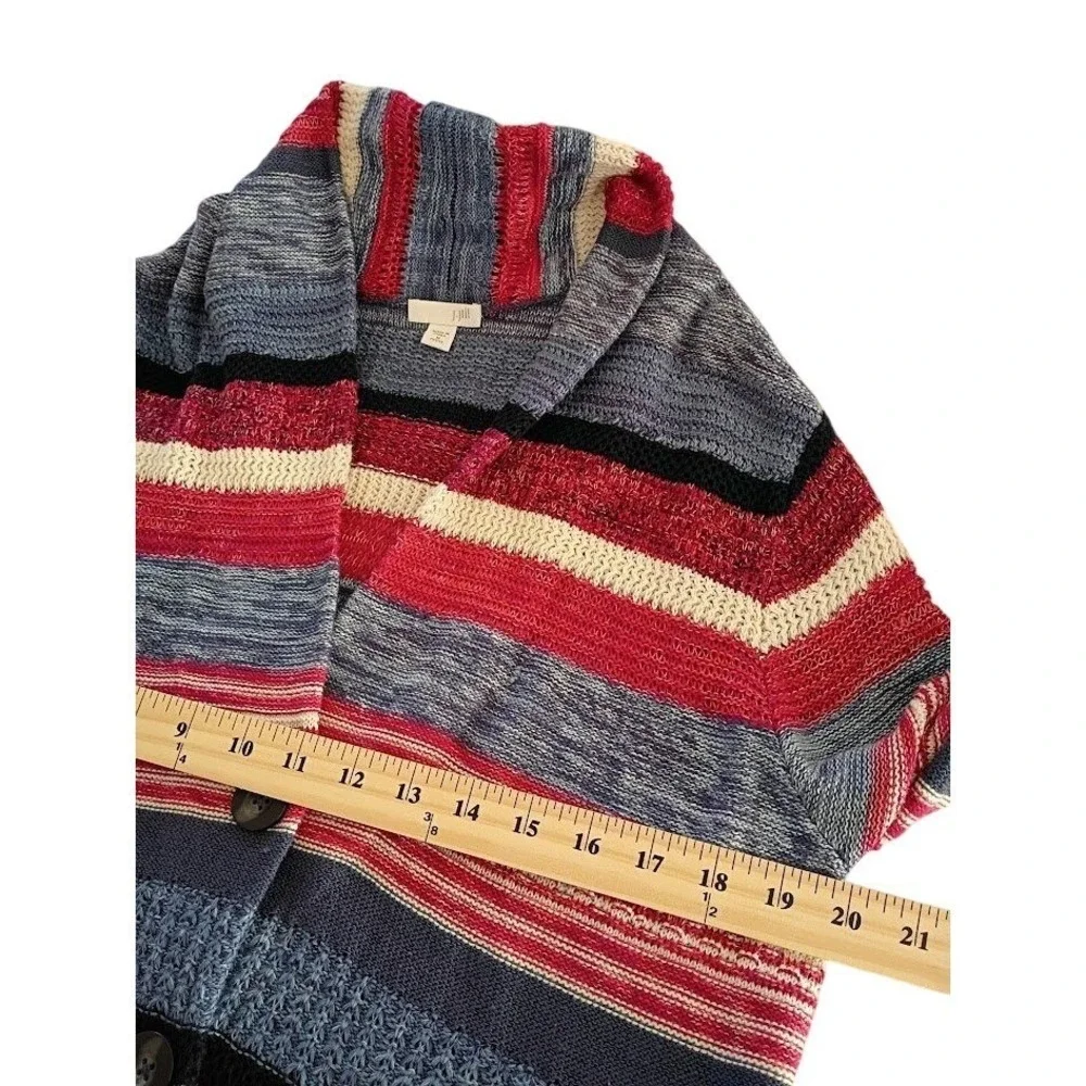 J. Jill Cotton Linen Southwestern‎ Striped Cardigan M Longline Cozy Rustic Boho
